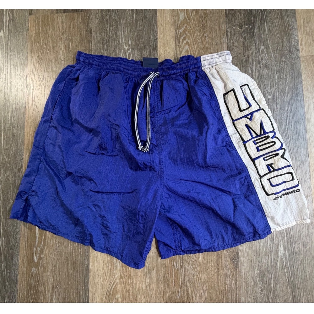 Umbro Nylon Athletic Shorts Youth XL Blue White Embroidered Logo Vintage Sport